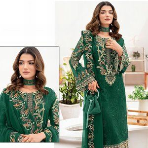 Eid Green Embroidery Georgette Pakistani Suit (Salwar)